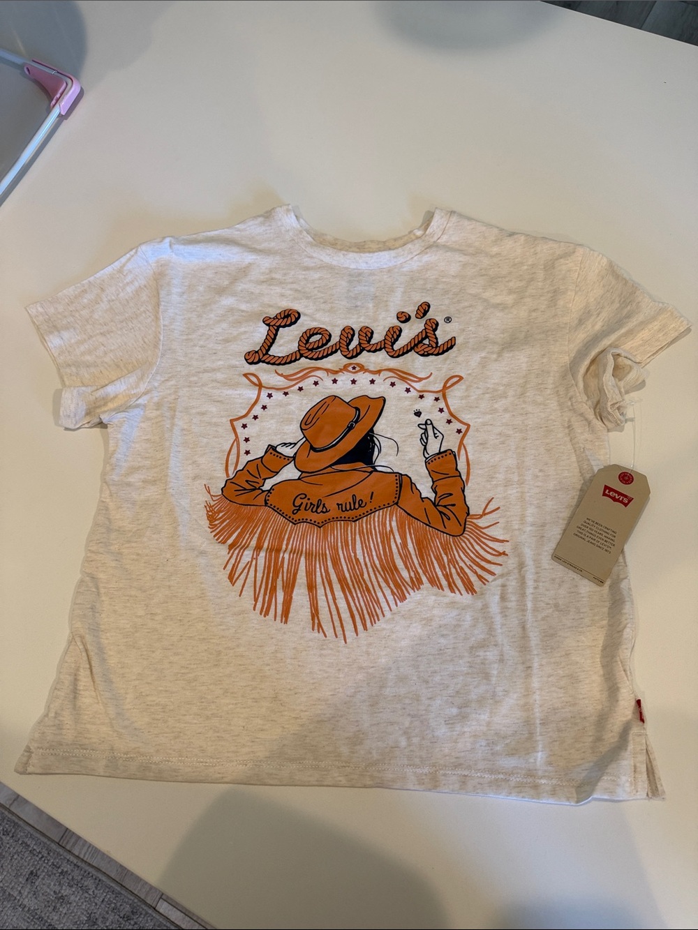 Levi's Cream Short Sleeve Tee with Orange Western Graphic